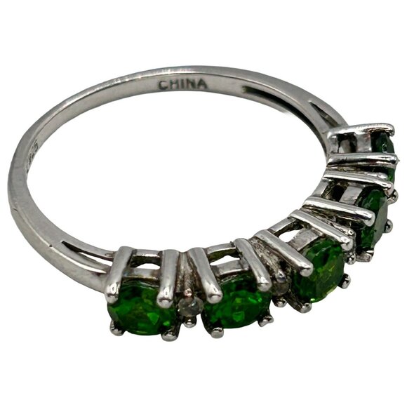 Chromium Diopside with White Topaz Rhodium Plated Sterling Silver Ring - Size 9 - Picture 3 of 6